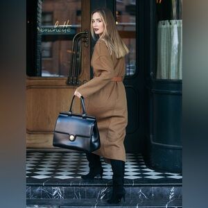 JEMMA Emma Traveler 39 Black Structured Leather Satchel Gold Hardware